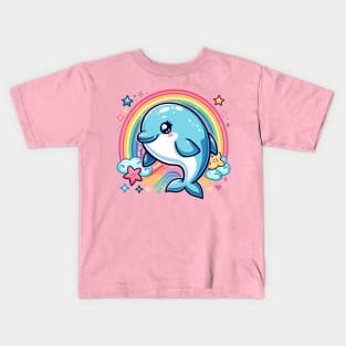 Lovable Rainbow Dolphin Kids T-Shirt